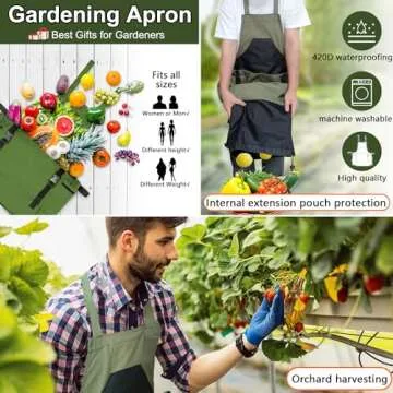Gardening Apron, Harvest Apron Gardening Gifts for Men Gardening Apron with Pockets for Women, Green