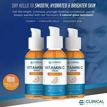 Clinical Effects Vitamin C Serum - Skin Brightening Serum with Hyaluronic Acid - Antioxidant Serum for Face - Sensitive, Acne-Prone, Dry and Combination Skin Care Product - 1 oz. - Made in the USA