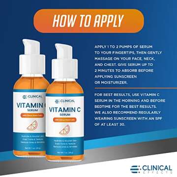 Clinical Effects Vitamin C Serum - Skin Brightening Serum with Hyaluronic Acid - Antioxidant Serum for Face - Sensitive, Acne-Prone, Dry and Combination Skin Care Product - 1 oz. - Made in the USA