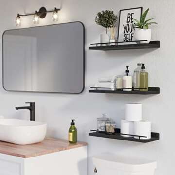 WOPITUES Floating Shelves with Functional Metal Guardrail for Stylish Home Decor