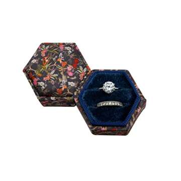 Beatrix & Luca Printed Fabric Velvet Ring Box for Wedding Ceremony, Proposal, Engagement, Bridal (Na...