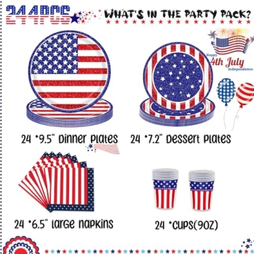 DawnHope 4th of July Party Supplies Set for 24 Guests