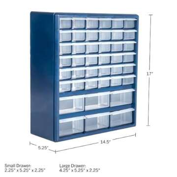 Plastic Storage Drawers – 42 Compartment Organizer – Desktop or Wall Mount Container for Hardware, Parts, Crafts, Beads, or Tools by Stalwart, 10 Targets