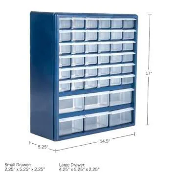 Plastic Storage Drawers – 42 Compartment Organizer – Desktop or Wall Mount Container for Hardware, Parts, Crafts, Beads, or Tools by Stalwart, 10 Targets