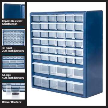 Plastic Storage Drawers – 42 Compartment Organizer – Desktop or Wall Mount Container for Hardware, Parts, Crafts, Beads, or Tools by Stalwart, 10 Targets