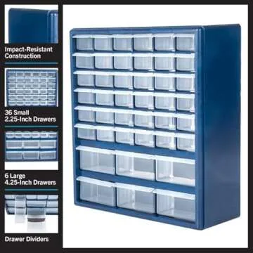 Plastic Storage Drawers – 42 Compartment Organizer – Desktop or Wall Mount Container for Hardware, Parts, Crafts, Beads, or Tools by Stalwart, 10 Targets