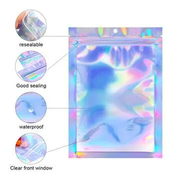 100pcs 4"X 6" Smell Proof Resealable Mylar Bags Food Storage Holographic Bags Foil Pouch Double-Sided Zipper lock Bag