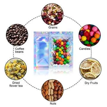 100pcs 4"X 6" Smell Proof Resealable Mylar Bags Food Storage Holographic Bags Foil Pouch Double-Sided Zipper lock Bag