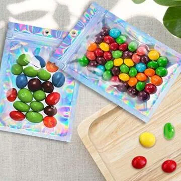 100pcs 4"X 6" Smell Proof Resealable Mylar Bags Food Storage Holographic Bags Foil Pouch Double-Sided Zipper lock Bag