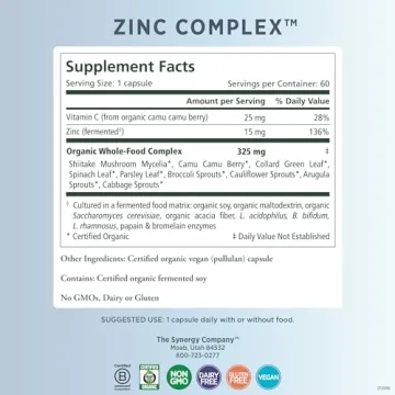 PURE SYNERGY Zinc Complex Vegan Immune Support Supplement