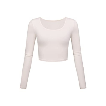 Long Sleeve Crop Tops for Women Workout Basic Clothes for Teen Ladies Fitted Slim Scoop Neck Cute Yo...