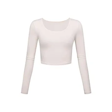 Long Sleeve Crop Tops for Women Workout Basic Clothes for Teen Ladies Fitted Slim Scoop Neck Cute Yo...
