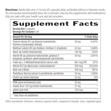 Country Life Coenzyme Vitamin B Complex Caps for Healthy Energy Support, Cognitive Function & Cholesterol Metabolism, Includes Methylfolate and 500mcg Vitamin B12, Gluten Free, Vegan and Kosher