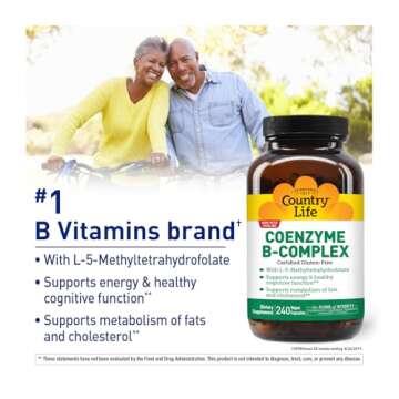Country Life Coenzyme Vitamin B Complex Caps for Healthy Energy Support, Cognitive Function & Cholesterol Metabolism, Includes Methylfolate and 500mcg Vitamin B12, Gluten Free, Vegan and Kosher