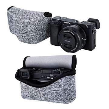 JJC Grey Water Resistant Ultra Light Neoprene Camera Case, Pouch Bag, Compatible with Sony a6600 a6500 a6400 a6300 a6100 a6000 a5100 +16-50mm Lens Pancake Lense & Panasonic LX100 LX100 II Sigma FP