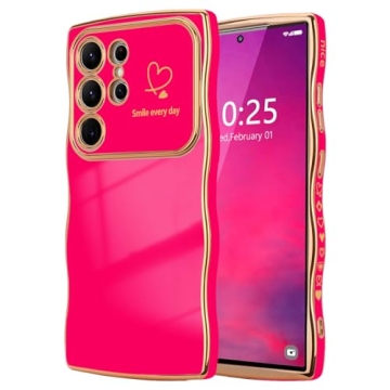 LCHULLE Cute Wave Frame Phone Case for Galaxy S24 Ultra - Hot Pink Stylish Protection