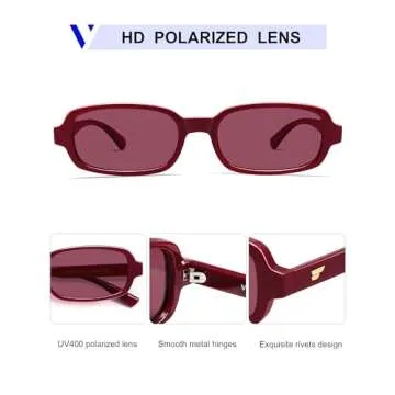 VANLINKER Retro Rectangle Polarized Sunglasses for Women Men Small 90s Style Vintage Trendy Narrow Rectangular Frame VL9813, Red