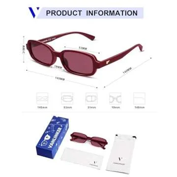 VANLINKER Retro Rectangle Polarized Sunglasses for Women Men Small 90s Style Vintage Trendy Narrow Rectangular Frame VL9813, Red