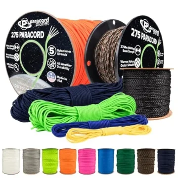 Paracord Planet 275lb Paracord – 3/32 Inch (2.38 mm) Nylon Crafting Cord with 5 Strand Inner Core ...