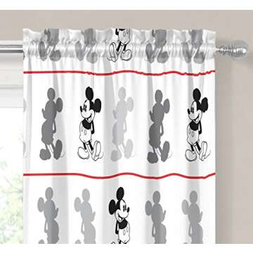 Disney Mickey Mouse Jersey White 4 Piece 63" Curtain/Drapes Set (2 Panels, 2 Tiebacks)
