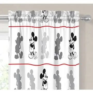 Disney Mickey Mouse Jersey White 4 Piece 63" Curtain/Drapes Set (2 Panels, 2 Tiebacks)