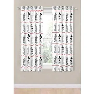 Disney Mickey Mouse Jersey White 4 Piece 63" Curtain/Drapes Set (2 Panels, 2 Tiebacks)