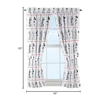 Disney Mickey Mouse Jersey White 4 Piece 63" Curtain/Drapes Set (2 Panels, 2 Tiebacks)