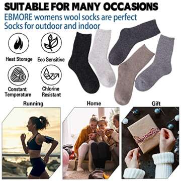 EBMORE Wool Socks for Women Hiking Thermal Warm Winter Thick Boot Cozy Crew Comfy Work Socks for Ladies Stocking Stuffers Gift 5 Pairs(Light Color E)