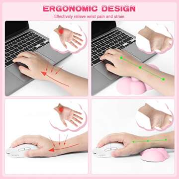 MANBASNAKE Cloud Mouse Pad Wrist Support,Leather Cushion Memory Foam,Leather Waterproof Coaster,Ergonomic Palm Rest for Computer,Laptop,Office Work,PC Gaming,Wrist/Elbow Pain Relief (Pink)