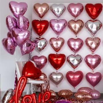 Pink Red Heart Ballloons,12Pcs 18 Inch Light Pink Foil Mylar Love Heart Shaped Balloons for Valentines Day Birthday Wedding Engagement Anniversary Party Graduation Baby Shower Decorations