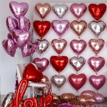 Pink Red Heart Ballloons,12Pcs 18 Inch Light Pink Foil Mylar Love Heart Shaped Balloons for Valentines Day Birthday Wedding Engagement Anniversary Party Graduation Baby Shower Decorations