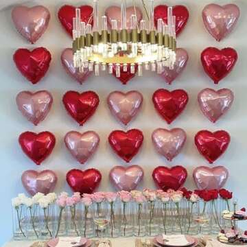 Pink Red Heart Ballloons,12Pcs 18 Inch Light Pink Foil Mylar Love Heart Shaped Balloons for Valentines Day Birthday Wedding Engagement Anniversary Party Graduation Baby Shower Decorations