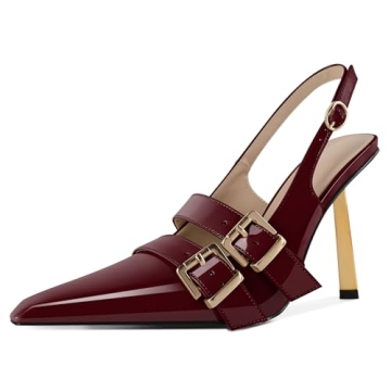 Mettesally Women Slingback Heels Pumps Shoes High Heels Stilettos Square Toe for Women Dressy Shoes ...