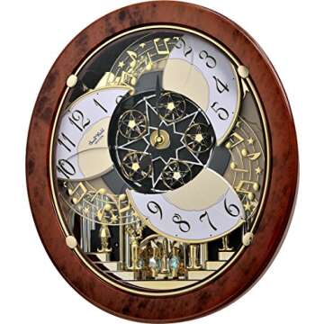 Rhythm Clocks "Woodgrain Stars" Magic Motion Clock - Musical Marvel with Stunning Visuals