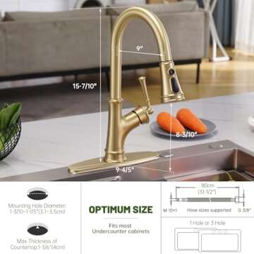 APPASO Gold Kitchen Faucet with Pull Down Sprayer, Antique Single Handle 1 Hole High Arc Copper Bras...