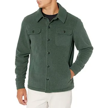 Amazon Essentials Men's Long-Sleeve Polar Fleece Shirt Jacket - Dark Green