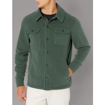 Amazon Essentials Men's Polar Fleece Shirt Jacket in Dark Green