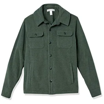 Amazon Essentials Men's Polar Fleece Shirt Jacket in Dark Green