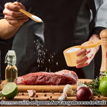 Loscarol 2Pcs Bamboo Salt Cellar Spice Box with Magnetic Swivel Lid & Spoon, Bamboo Storage Box Salt...