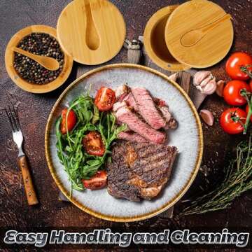 Loscarol 2Pcs Bamboo Salt Cellar Spice Box with Magnetic Swivel Lid & Spoon, Bamboo Storage Box Salt Container to Storage Pepper, Table Salt, Gourmet Salts, Spice, Sugar, 6 oz