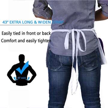 BOHARERS Waist Apron with 3 Pockets - White Waitress Waiter Server Short Apron
