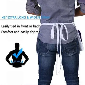 BOHARERS Waist Apron with 3 Pockets - White Waitress Waiter Server Short Apron