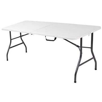 Ontario Furniture 6 Foot Plastic Folding Table - Folds in Half with Carrying Handle Rectangular - Li...