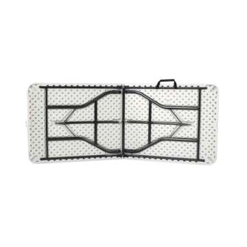 Ontario Furniture 6 Foot Plastic Folding Table - Folds in Half with Carrying Handle Rectangular - Lightweight and Portable - White Resin with Sturdy Steel Frame