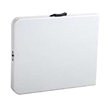 Ontario Furniture 6 Foot Plastic Folding Table - Folds in Half with Carrying Handle Rectangular - Lightweight and Portable - White Resin with Sturdy Steel Frame