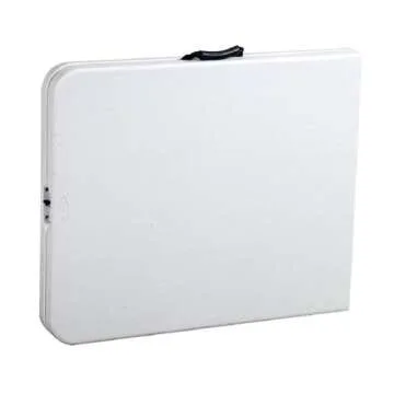 Ontario Furniture 6 Foot Plastic Folding Table - Folds in Half with Carrying Handle Rectangular - Lightweight and Portable - White Resin with Sturdy Steel Frame