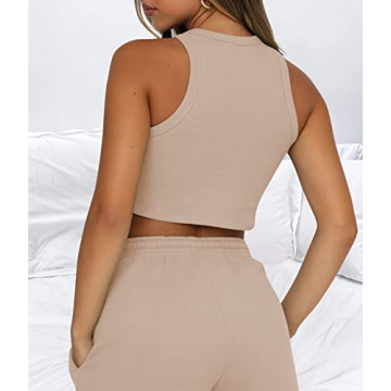 Lingswallow 2 Piece Women Lounge Sets - Sleeveless Crop Top and Shorts Waffle Lounge Set Tracksuits Sweatsuits for Women