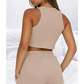 Lingswallow 2 Piece Women Lounge Sets - Sleeveless Crop Top and Shorts Waffle Lounge Set Tracksuits Sweatsuits for Women