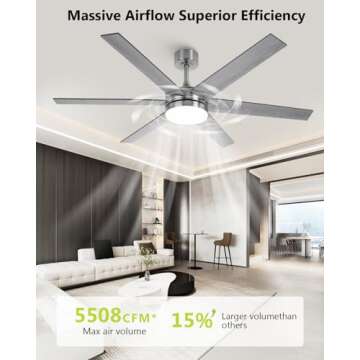 Vaczon 60 Inch Ceiling Fans with Lights and Remote, Indoor Outdoor Nickel Modern Ceiling Fan, Revers...
