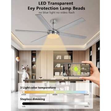 Vaczon 60 Inch Ceiling Fans with Lights and Remote, Indoor Outdoor Nickel Modern Ceiling Fan, Reversible DC Motor Dual-Sided Blades, 3CCT, Large Farmhouse Ceiling Fan for Bedroom Living Room Garage